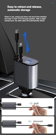 شاحن سريع للسيارة قابل للسحب بمنفذ USB C