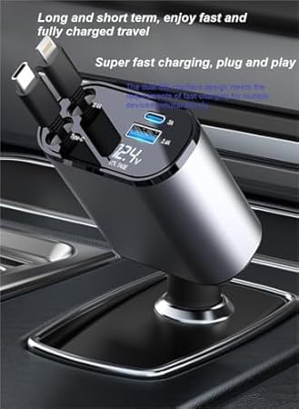شاحن سريع للسيارة قابل للسحب بمنفذ USB C