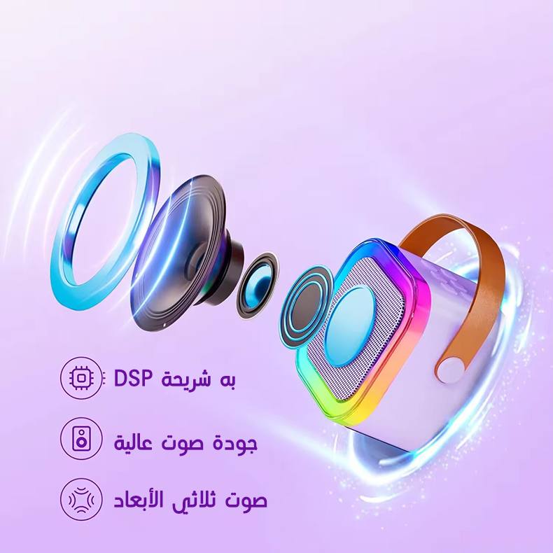 صب كاريوكي احترافي مع 2 مايك وإضاءة RGB | صوت قوي