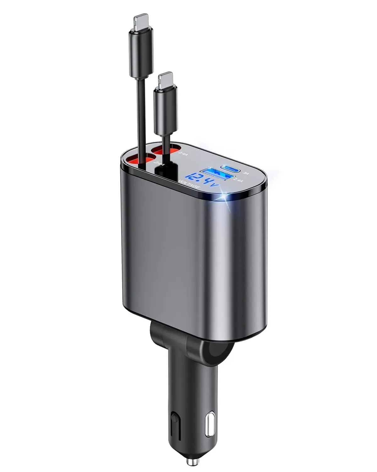 شاحن سريع للسيارة قابل للسحب بمنفذ USB C