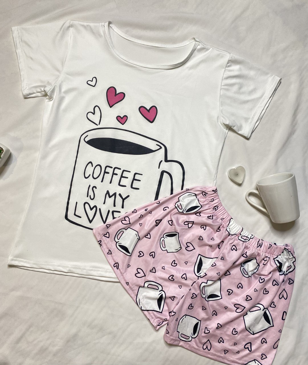 بيجامة Coffee Is My Lover – تيشرت وشورت بقطن مريح ولمسة شبابية
