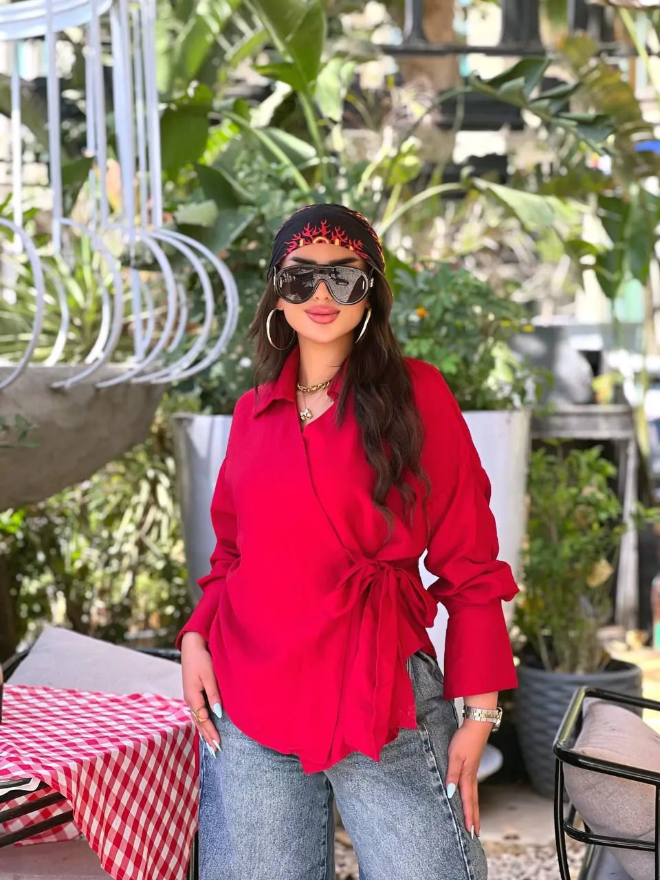 شميز احمر  كتان خامه اسباني free size 