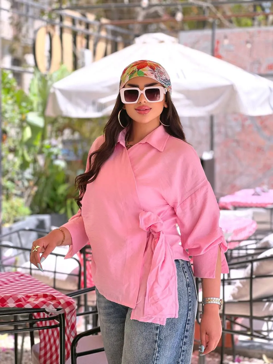 شميز بينك كتان خامه اسباني free size 