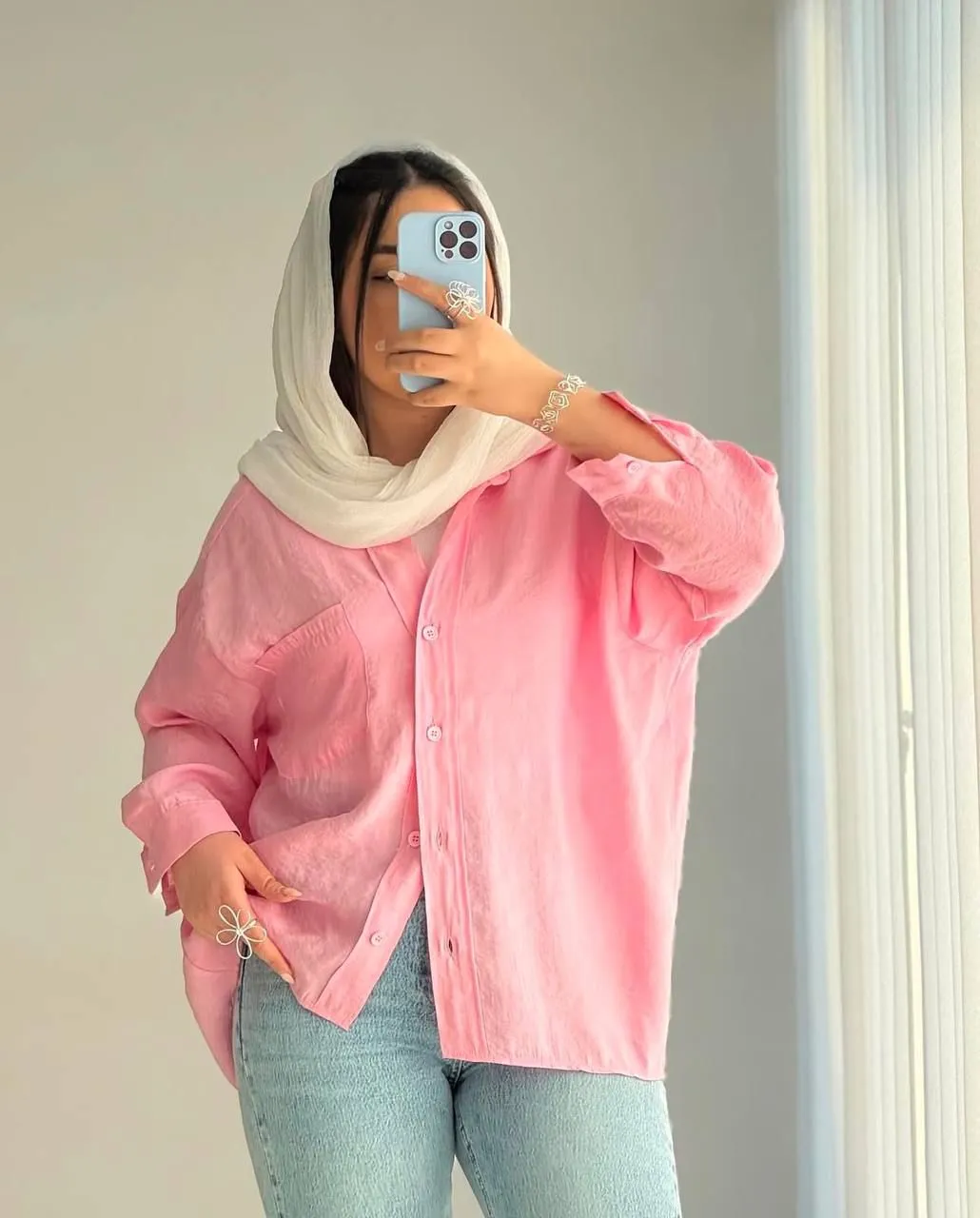 شميز بينك  بوبلين قطن free size 