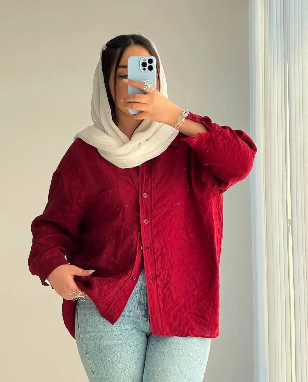 شميز احمر بوبلين قطن free size