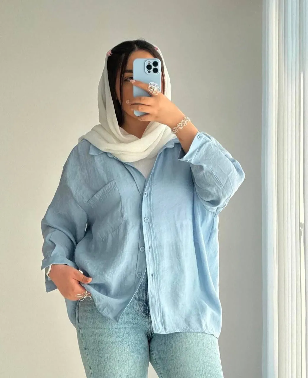 شميز بيبي بلو  بوبلين قطن free size