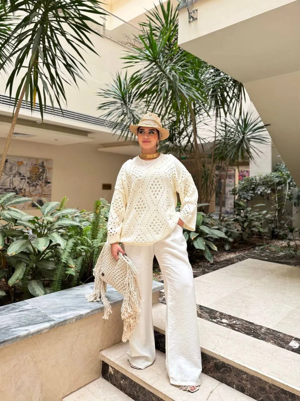 بلوزه خامه تريكو اوف وايت شبك Free size