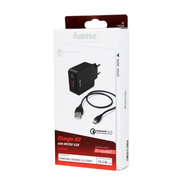  Charger Kit Micro USB 3A Charger QC 3.0 + Micro-USB Cable 1.5m Black