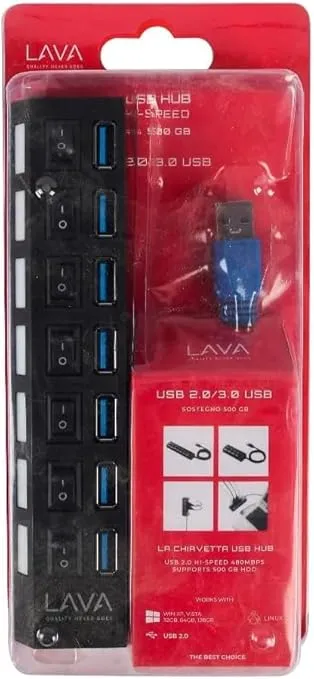 موزع USB 7 منافذ سرعة 2.0/3.0 - حتى 480 ميجابايت في الثانية أسود
