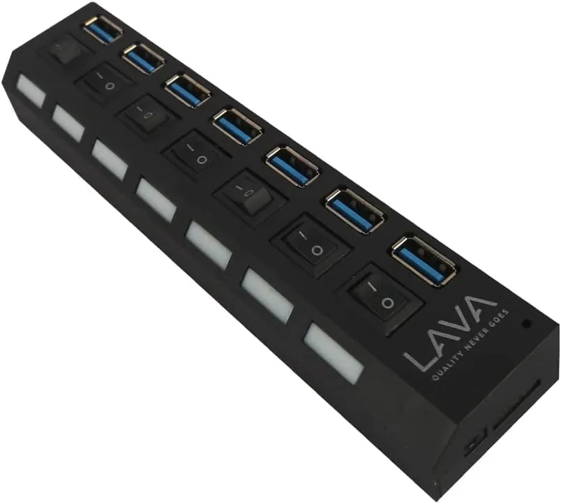 موزع USB 7 منافذ سرعة 2.0/3.0 - حتى 480 ميجابايت في الثانية أسود