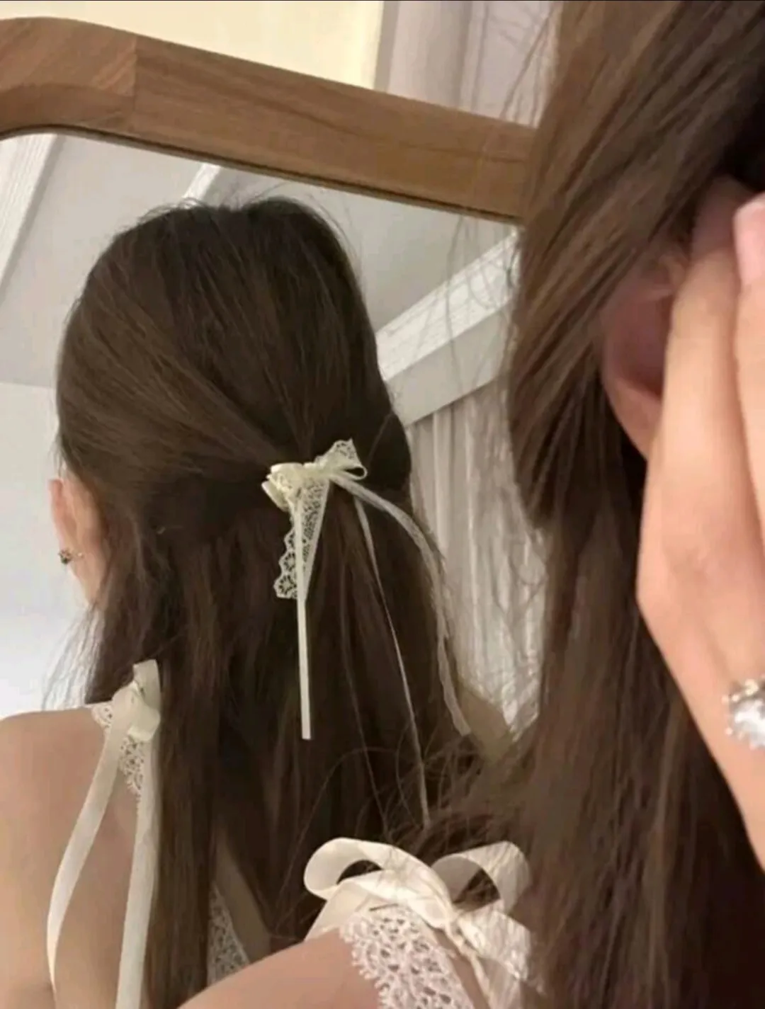 2pcs Lace Bow Beaded Ribbon Hair Clips, Ballet Girl School Style