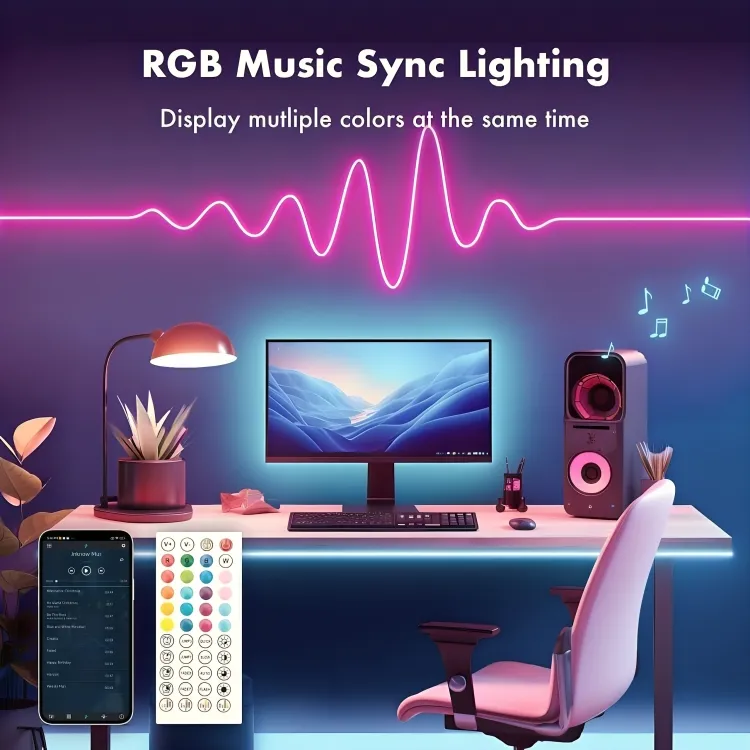 شريط إضاءة نيون متعدد الألوان بتحكم عن بعد