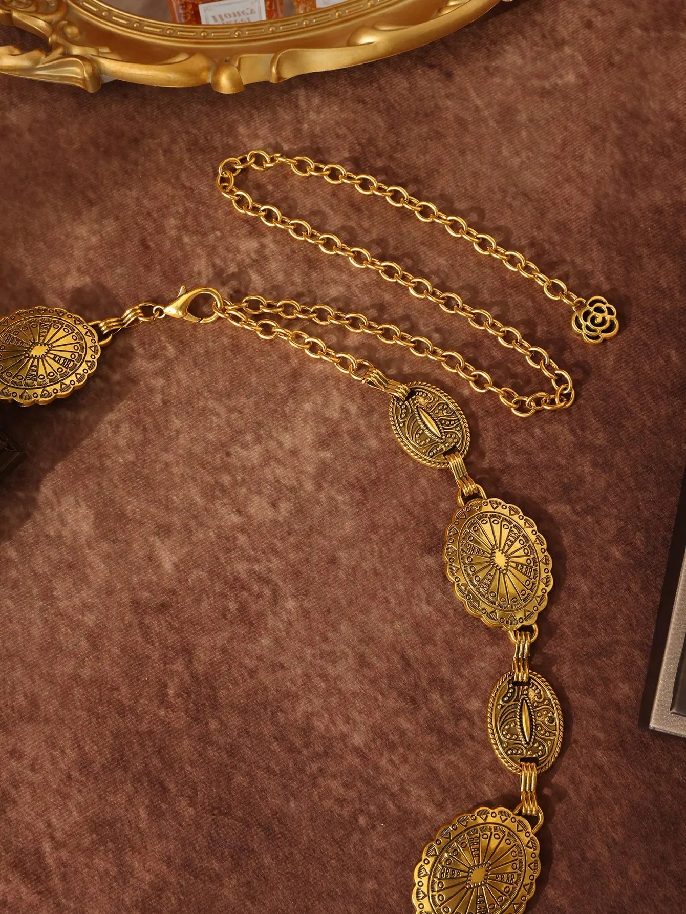 1pc Ladies' Bohemian & Western Style Carved Flower & Geometric Pattern Vintage Waist Chain