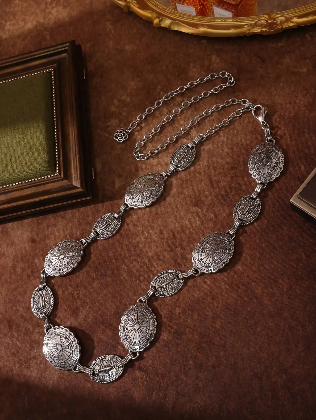 1pc Ladies' Bohemian & Western Style Carved Flower & Geometric Pattern Vintage Waist Chain