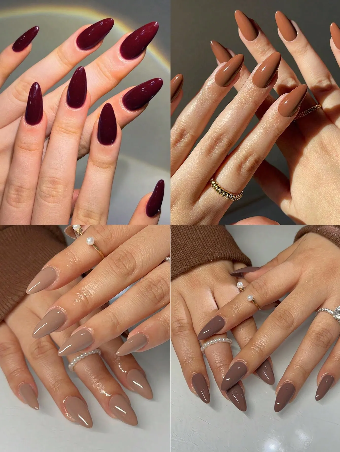 96Pcs(4 Color)Long Almond Glossy Acrylic Press On Nails Long Nails