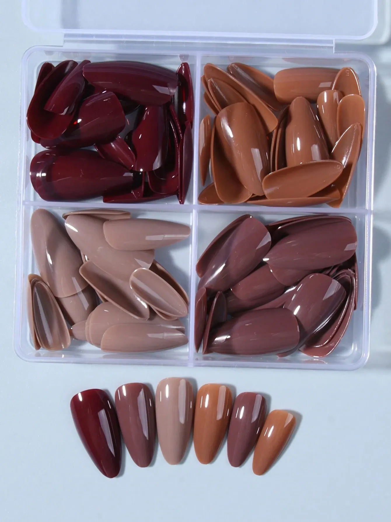 96Pcs(4 Color)Long Almond Glossy Acrylic Press On Nails Long Nails