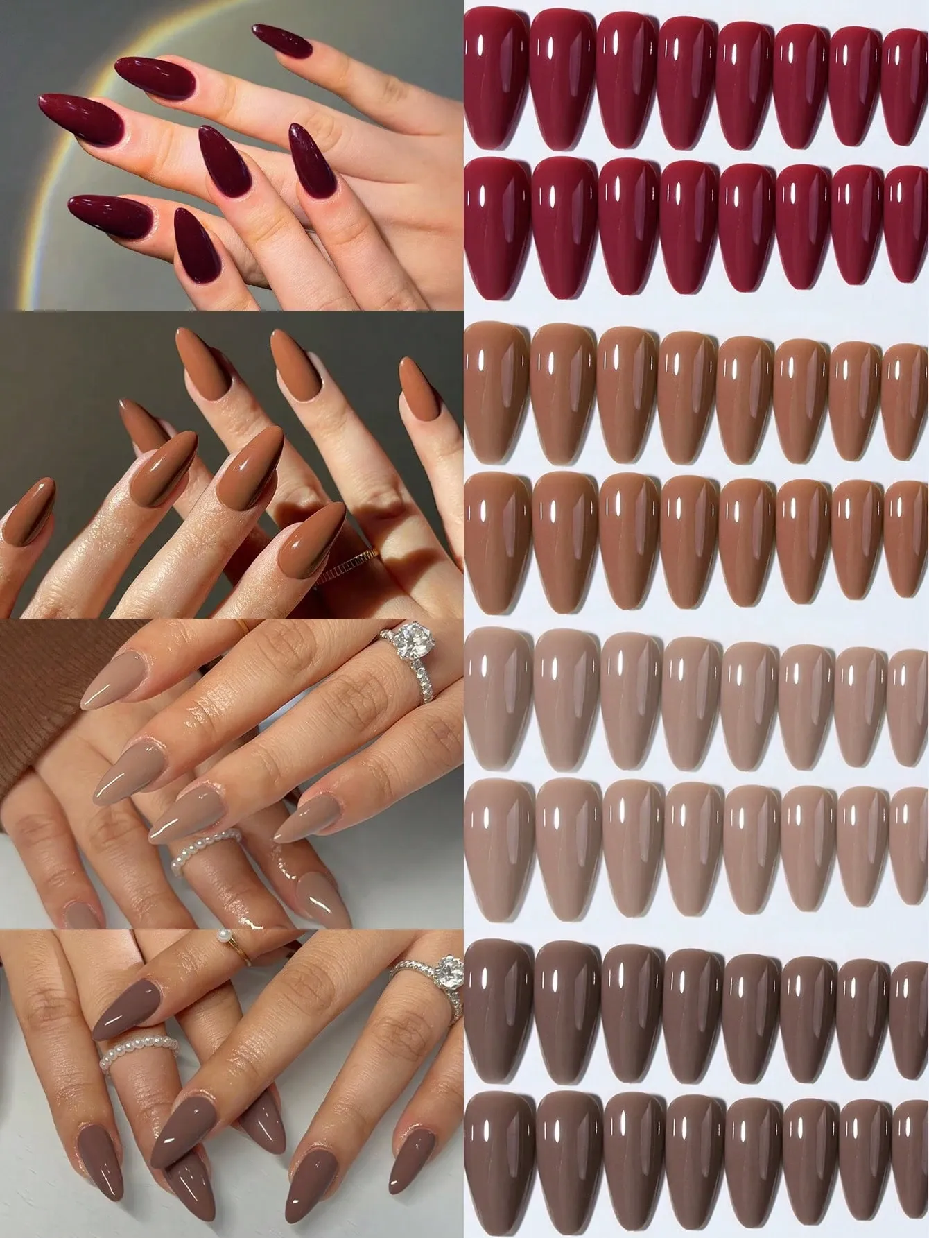 96Pcs(4 Color)Long Almond Glossy Acrylic Press On Nails Long Nails