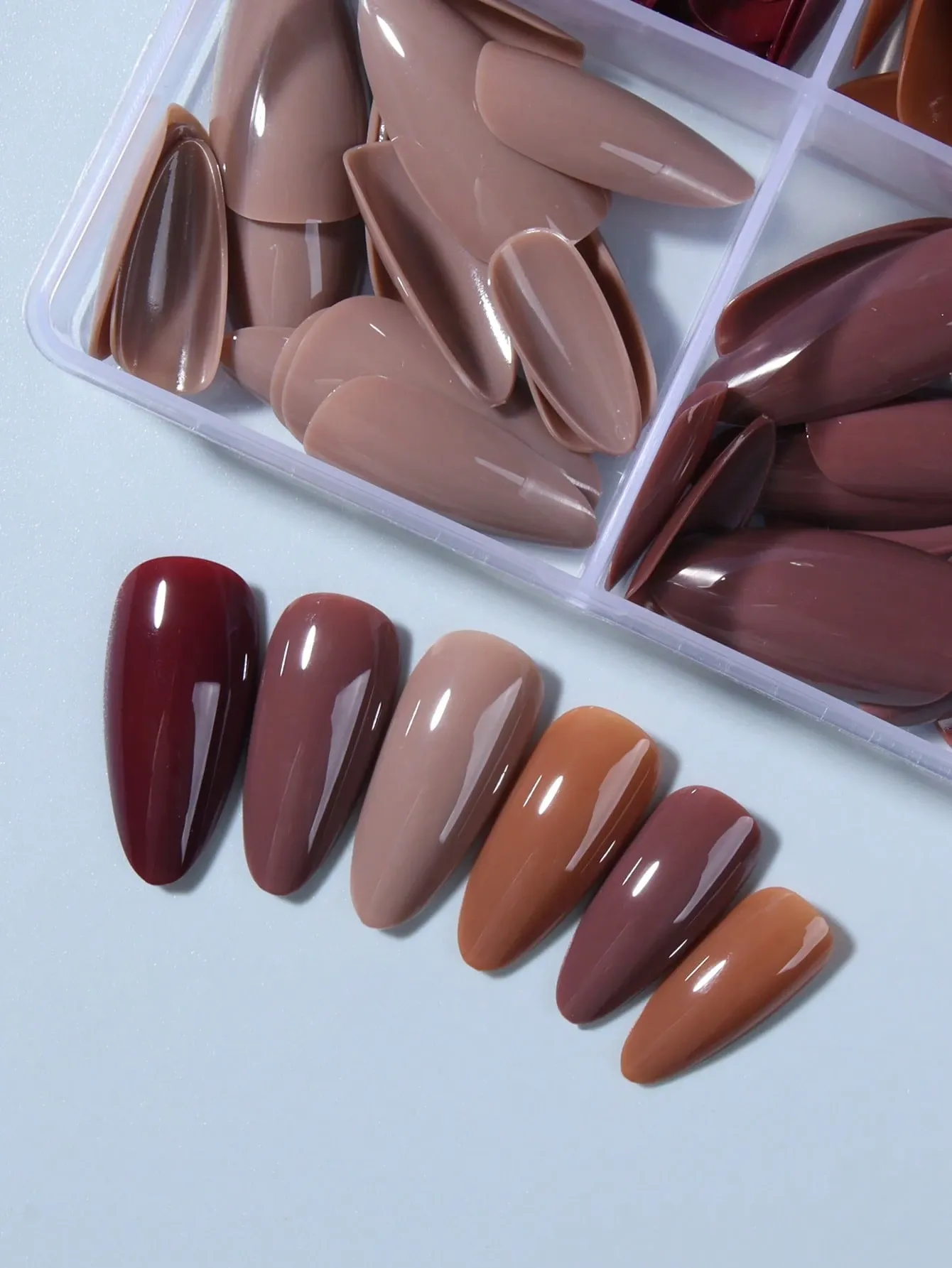 96Pcs(4 Color)Long Almond Glossy Acrylic Press On Nails Long Nails