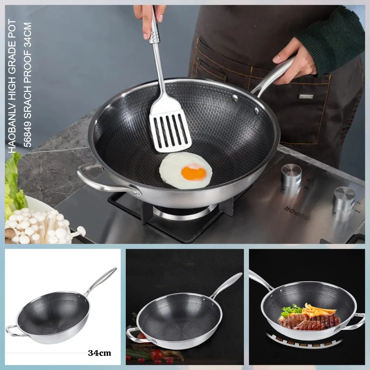 مقلاة كبيرة غير لاصقة بمقبض