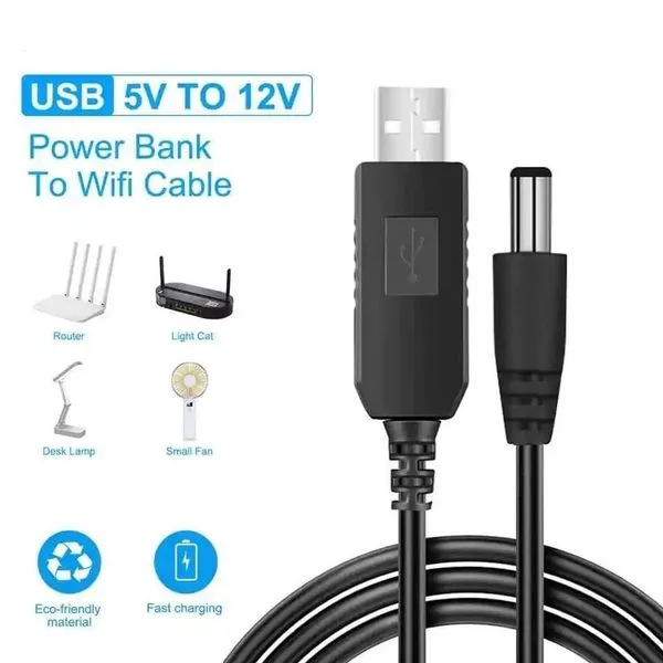 USB Boost Line Power Supply DC 5V To DC 12V Power Line 1A 2A Power Cord Output Cable | HighEnd | For Router