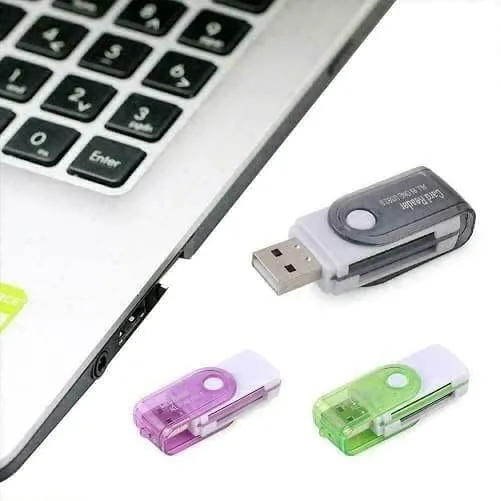 محول قارئ بطاقات متعددة 4 في 1، منفذ USB 2.0 لبطاقات الذاكرة مايكرو وترانس فلاش وبطاقة الوسائط المتعددة وذاكرة ستيك وذاكرة ستيك مايكرو