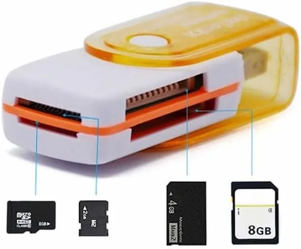 محول قارئ بطاقات متعددة 4 في 1، منفذ USB 2.0 لبطاقات الذاكرة مايكرو وترانس فلاش وبطاقة الوسائط المتعددة وذاكرة ستيك وذاكرة ستيك مايكرو