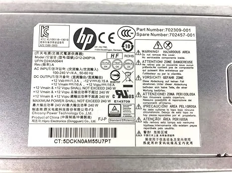 Replacement for HP Elitedesk 600 800 G1 SFF Power Supply 240W D12-420P1A 702309-001 702457-001