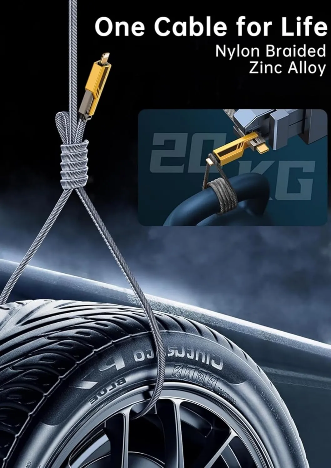 كابل شاحن USB متعدد 15 سم، شحن سريع 65 واط 3 في 1 (Lightning, Type-C & Micro USB)