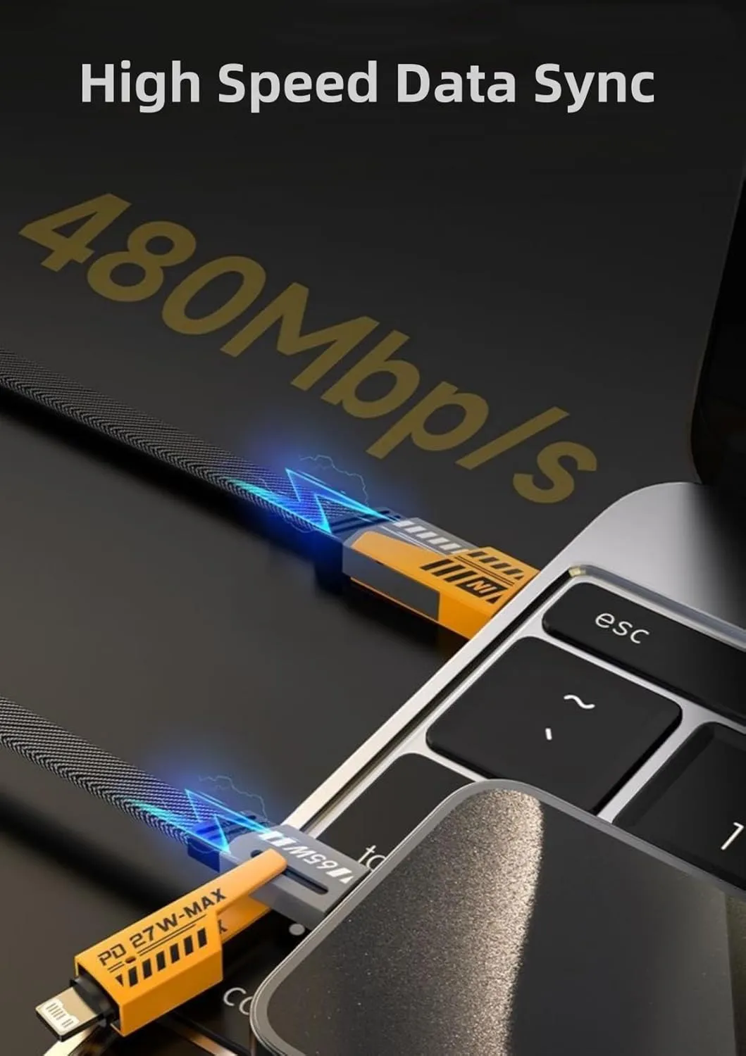 كابل شاحن USB متعدد 15 سم، شحن سريع 65 واط 3 في 1 (Lightning, Type-C & Micro USB)