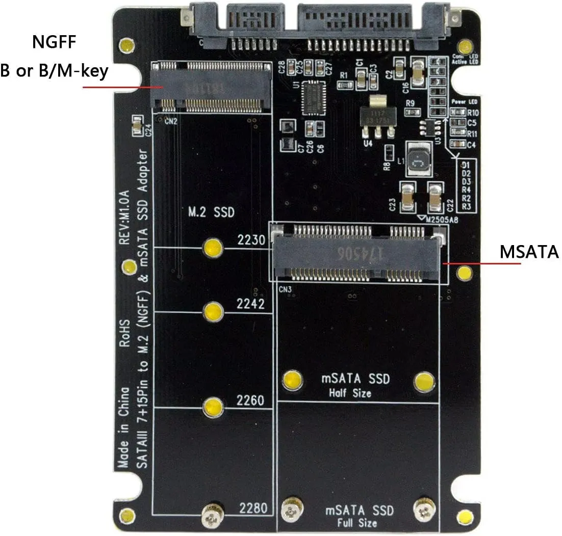 ان اف اتش كيه 2 في 1 كومبو M.2 NGFF B-Key & mSATA SSD إلى SATA 3.0 حافظة محول
