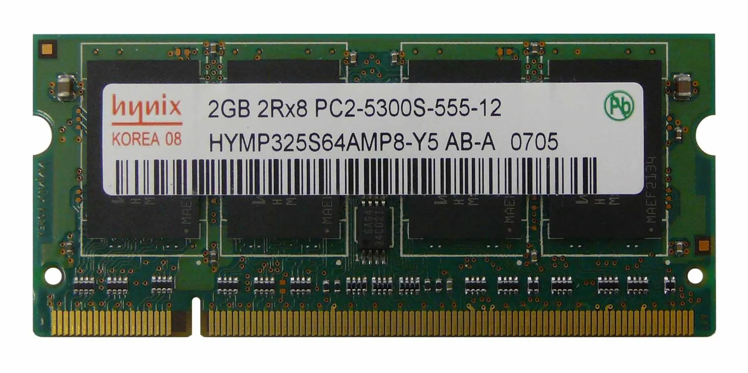 HYMP325S64AMP8-Y5 AB-A Hynix 2GB PC2-5300 DDR2-667MHz non-ECC Unbuffered CL5 200-Pin SoDimm Dual Rank Memory Module