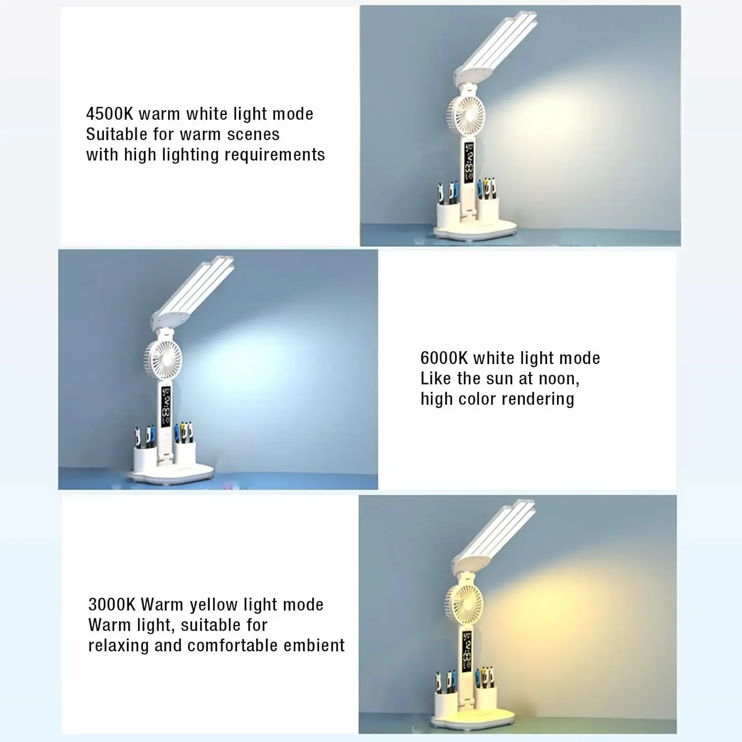 أباجورة مكتب ذكية 4×1 – إضاءة ومروحة وشاشة ديجيتال