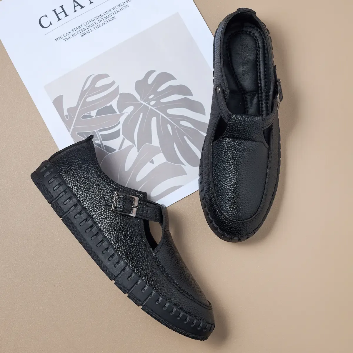 حذاء حريمي فلات جلد مكسر هاند ميد – أنوثة وأناقة مريحة