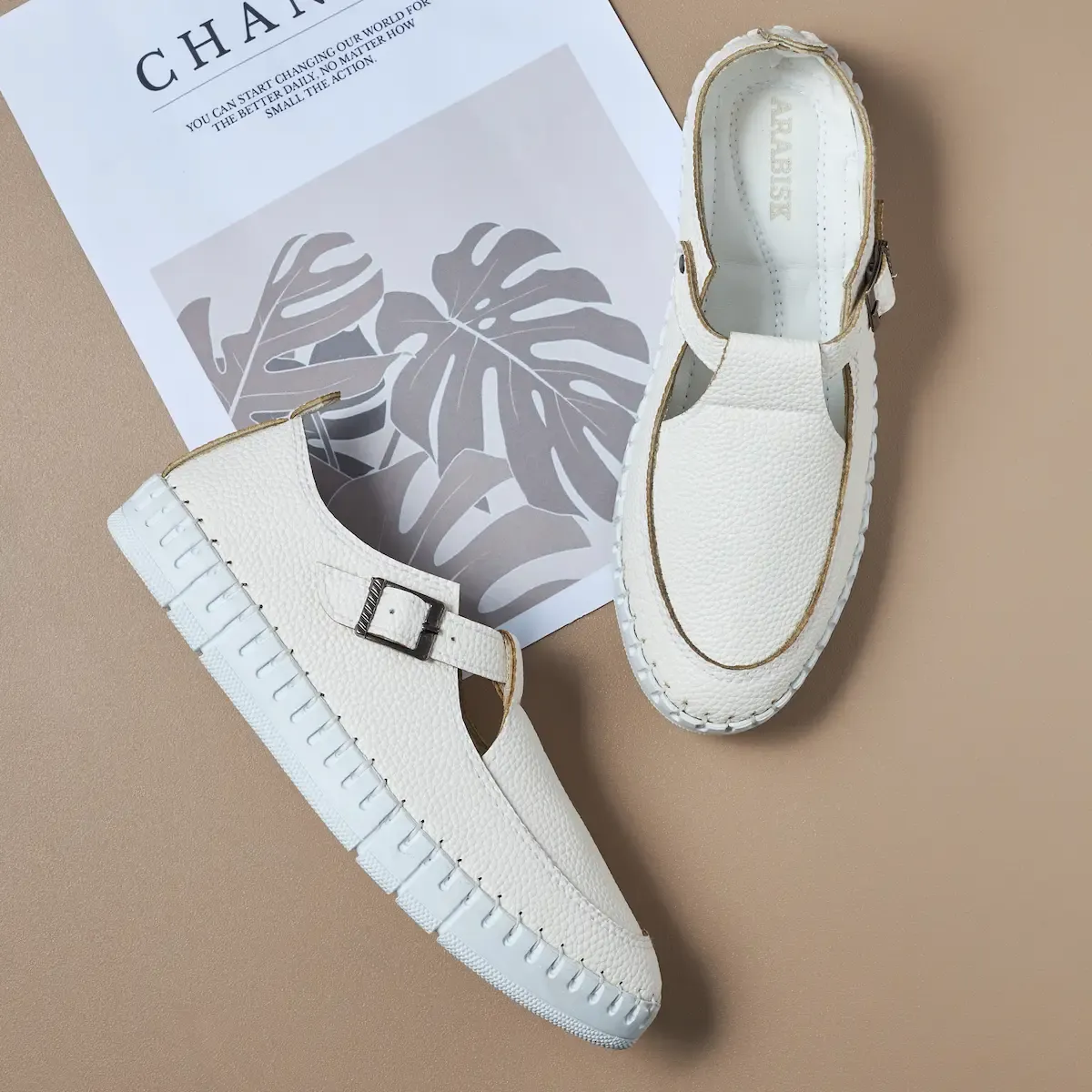 حذاء حريمي فلات جلد مكسر هاند ميد – أنوثة وأناقة مريحة