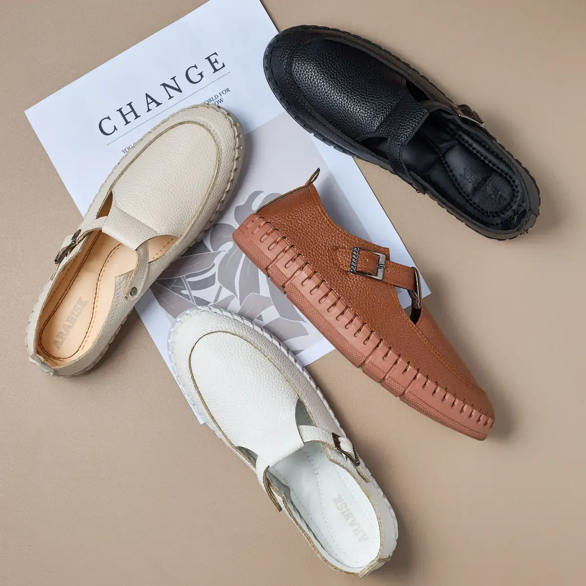 حذاء حريمي فلات جلد مكسر هاند ميد – أنوثة وأناقة مريحة