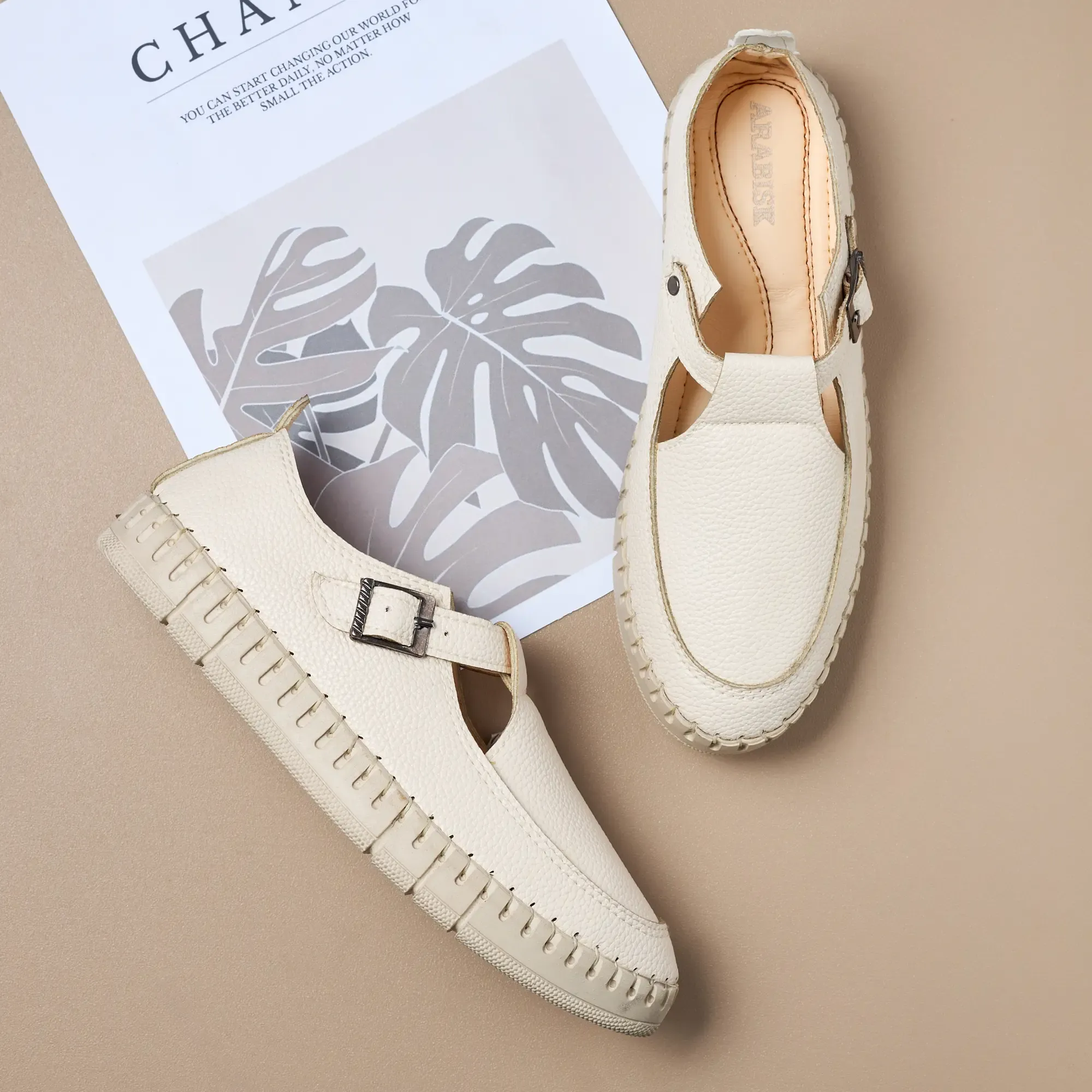 حذاء حريمي فلات جلد مكسر هاند ميد – أنوثة وأناقة مريحة