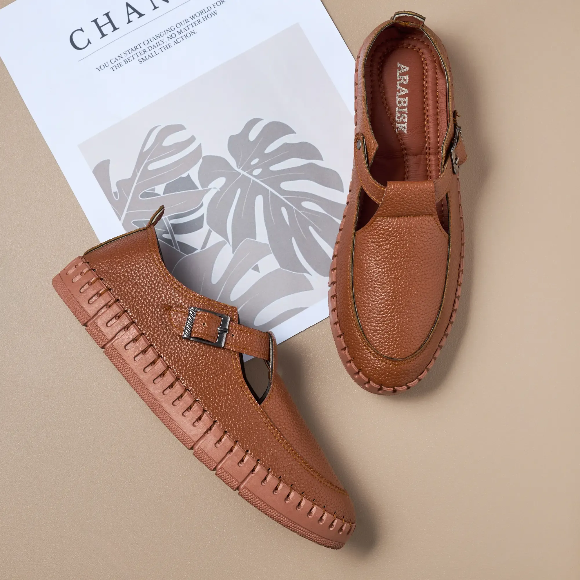 حذاء حريمي فلات جلد مكسر هاند ميد – أنوثة وأناقة مريحة