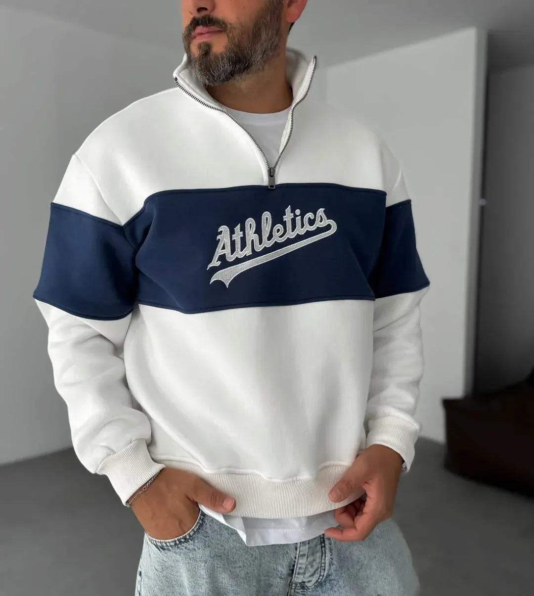 سويت شيرت Athletics قطن صافي نص سوسته