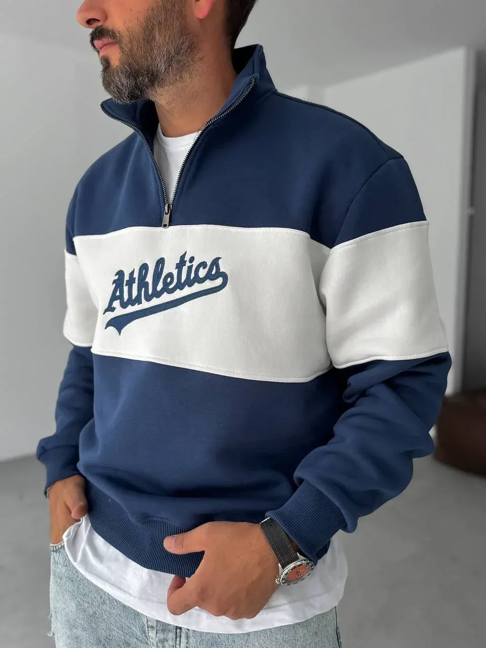 سويت شيرت Athletics قطن صافي نص سوسته