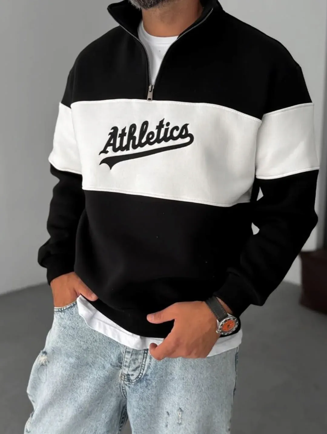 سويت شيرت Athletics قطن صافي نص سوسته