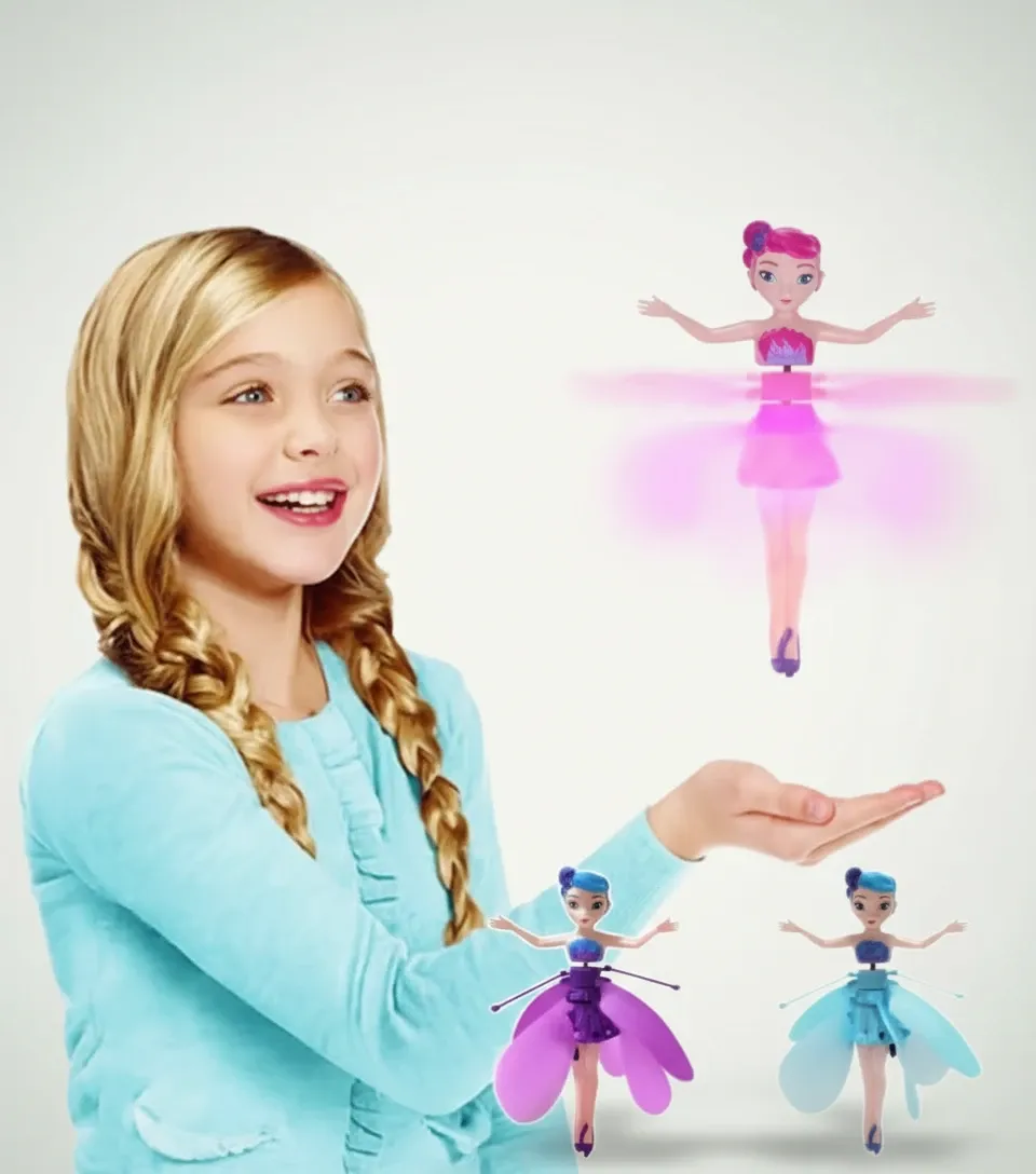 لعبة العروسة الطائرة للأطفال | جناحات LED مضيئة وحساس حركة