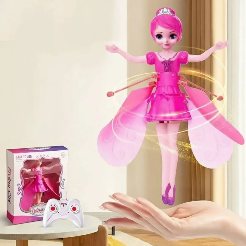 لعبة العروسة الطائرة للأطفال | جناحات LED مضيئة وحساس حركة