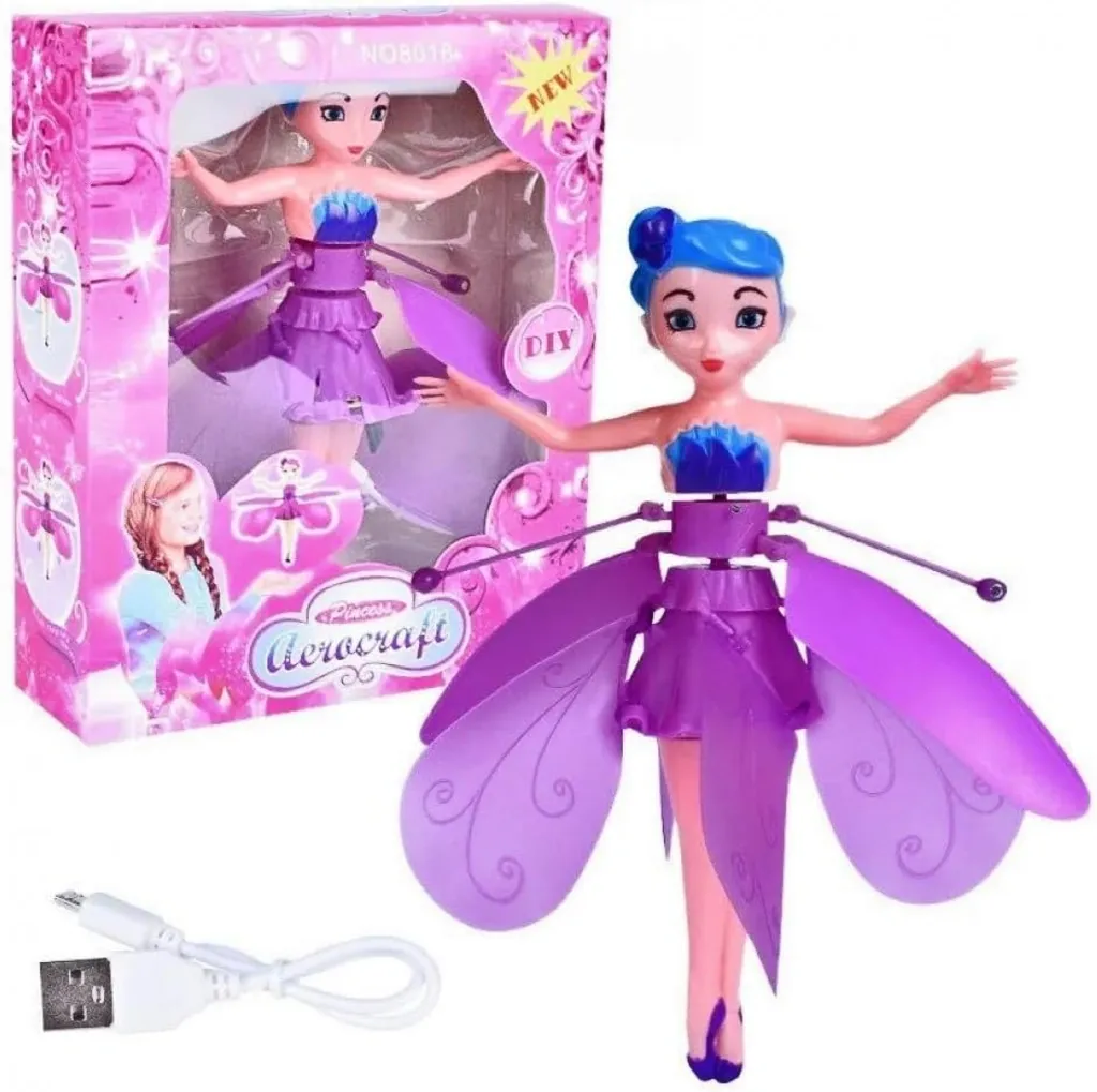 لعبة العروسة الطائرة للأطفال | جناحات LED مضيئة وحساس حركة