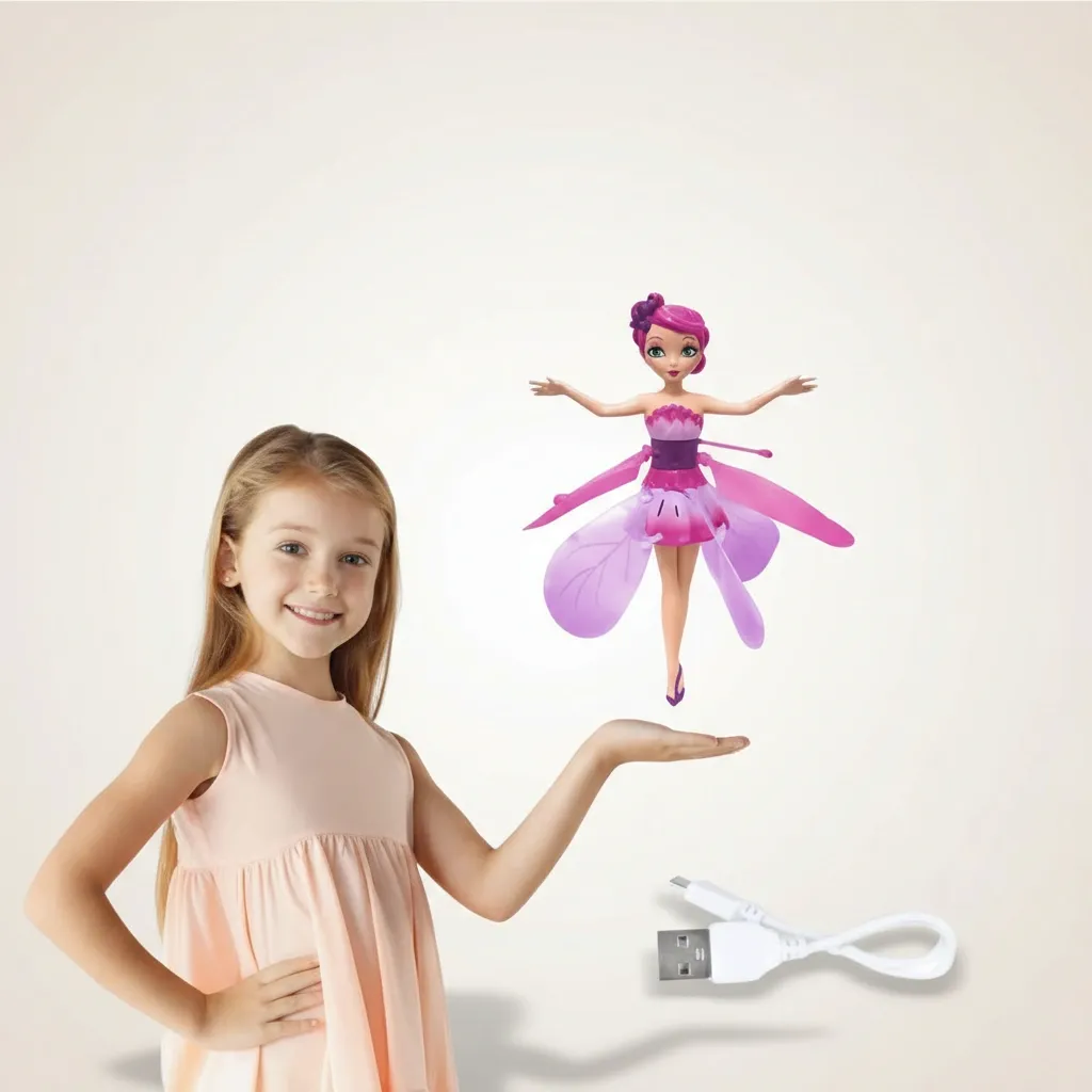لعبة العروسة الطائرة للأطفال | جناحات LED مضيئة وحساس حركة