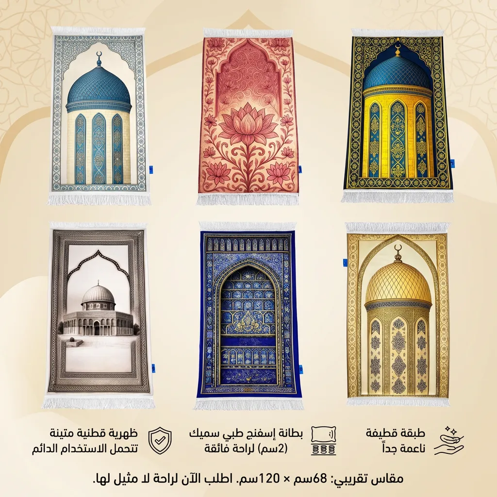 سجادة صلاة فاخرة بتصميم قبة ومحراب | ألوان مميزة وجودة عالية