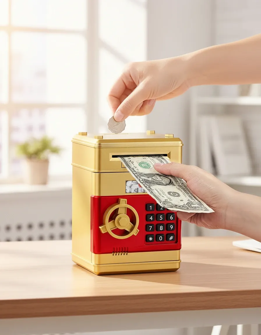 لعبة خازنة البنك للأطفال بكود سري وسحب تلقائي للأموال