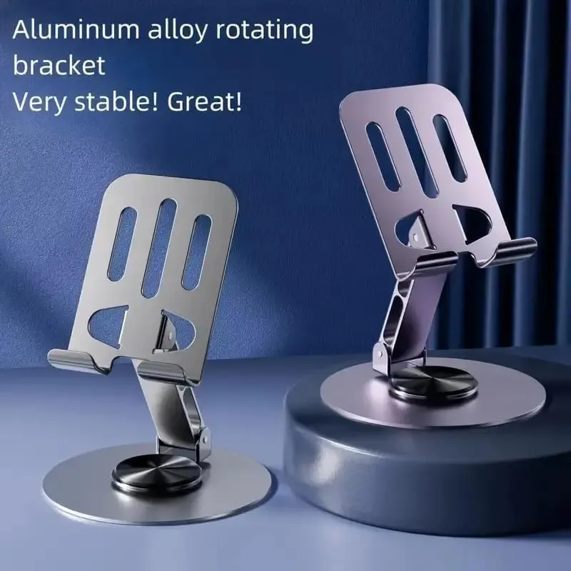 حامل موبايل وتابلت متين معدني من الألومنيوم - تصميم قابل للطي - دوران 360 درجة - ارتفاع وزوايا متعددة - متعدد الاستخدامات