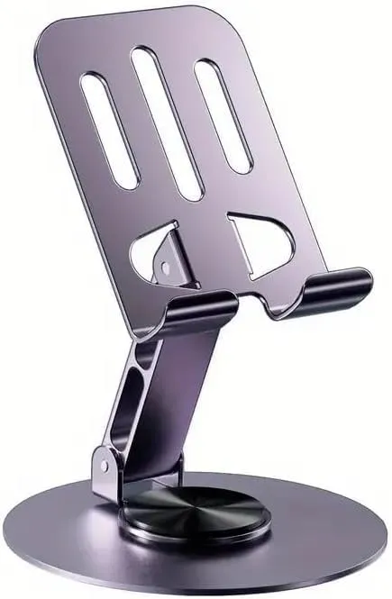 حامل موبايل وتابلت متين معدني من الألومنيوم - تصميم قابل للطي - دوران 360 درجة - ارتفاع وزوايا متعددة - متعدد الاستخدامات