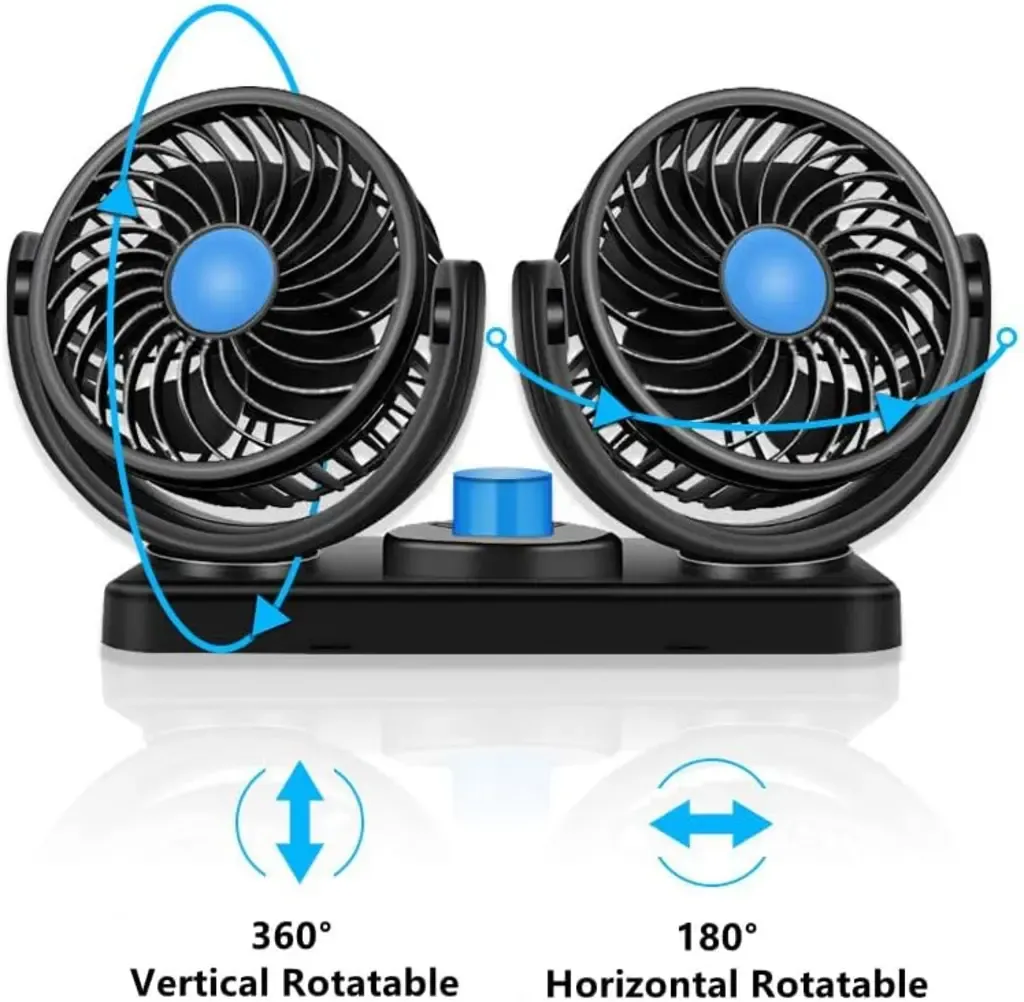 مروحة سيارة مزدوجة 360 درجة 12 فولت تبريد قوي بدون تكييف