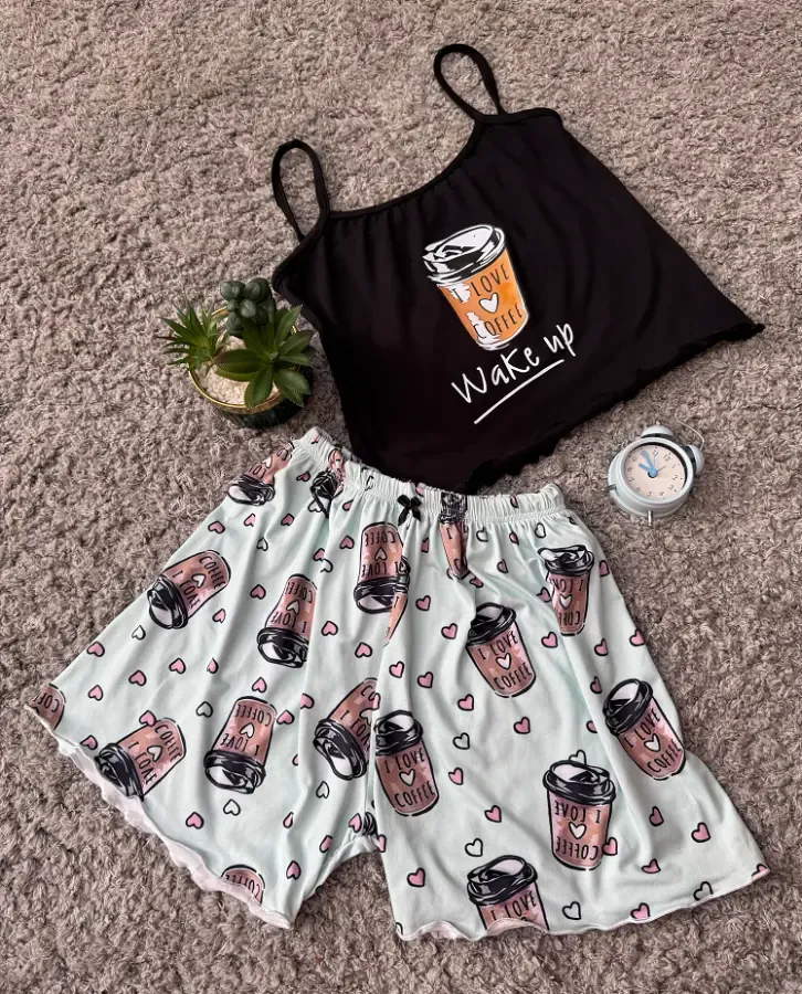 طقم هوت شورت وكت حريمي Blise Ice Coffee قطن صيفي مريح